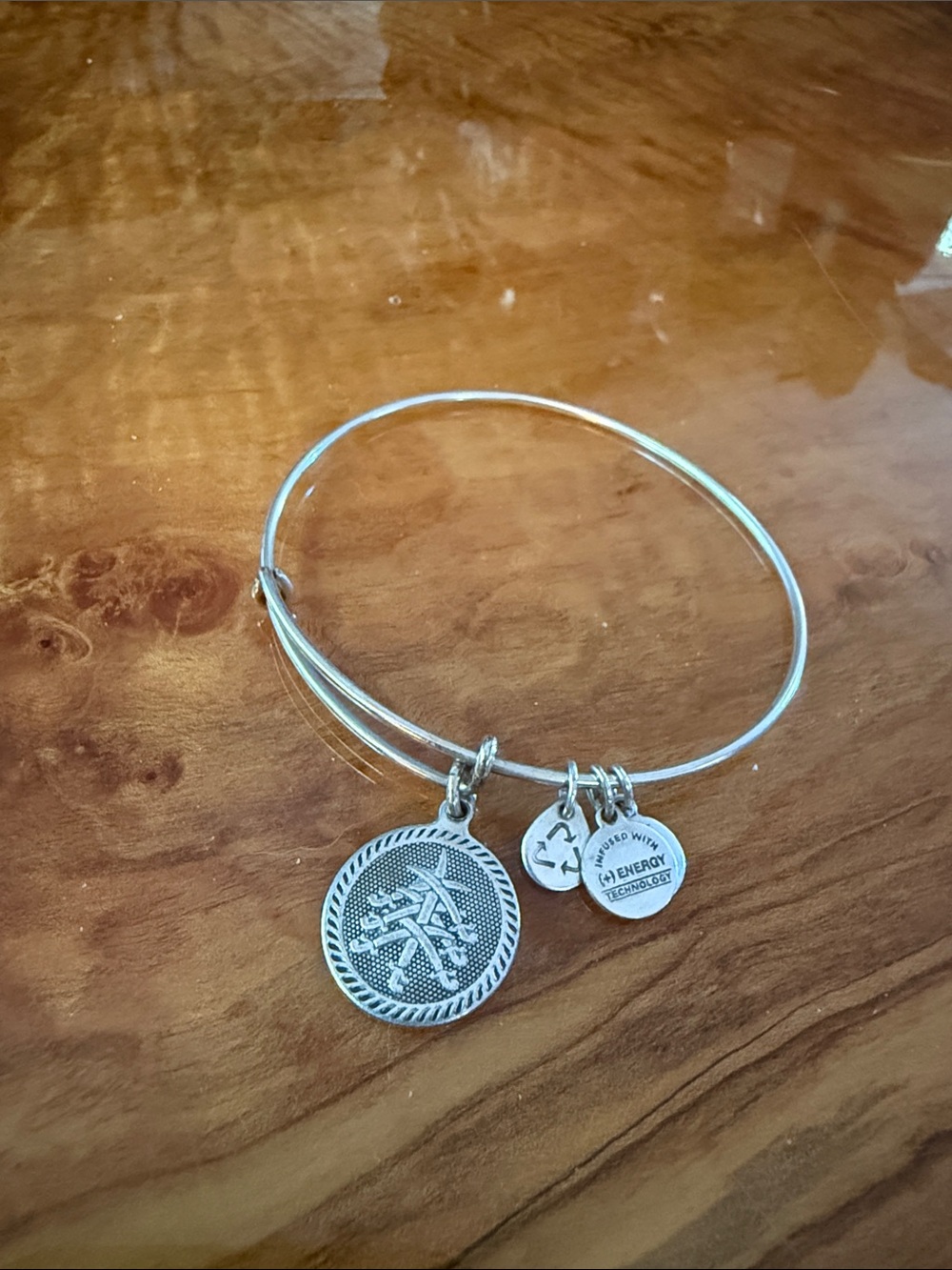 Alex and Ani Silver-Tone Coin Charm Bangle with Tag Accents